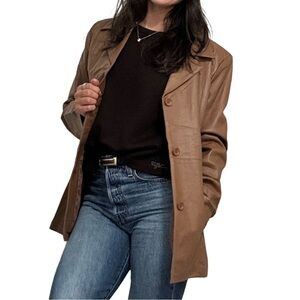 NWT Women’s Autumn/Fall Brown Dialogue Button Up Leather Jacket Size Medium